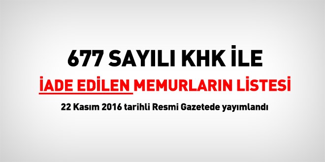 677 sayılı KHK ile iade edilenlerin listesi