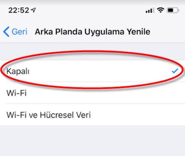 Kapalı ayarında olmasına dikkat edin!