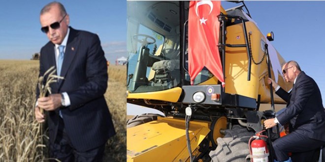 Cumhurbaşkanı Erdoğan, biçerdöver kullandı
