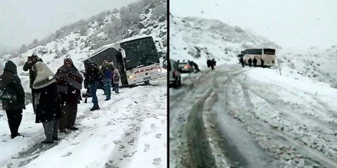 Kayan yolcu otobüsü uçurumun kenarında durdu