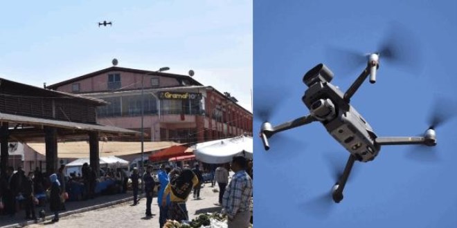 Pazarda alışveriş yapanların ateşi drone ile ölçüldü