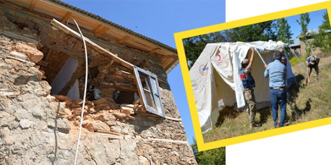 Malatya'da depremde evi zarar görenler için çadır