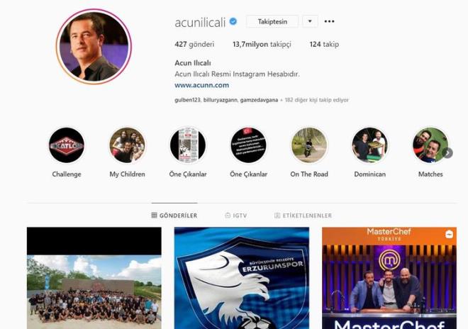ACUN ILICALI<br>  Survivor'ın yapımcısı ve sunucusu Acun Ilıcalı'nın takipçi sayısı hızla yükseldi. Acun Ilıcalı'nın yaptığı canlı yayınlar ve paylaşımları sonucu 10 milyon bandında seyreden takipçi sayısı 13,2 milyon oldu.