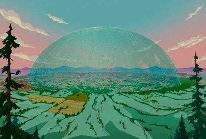 Simpsons'ta geçen olması beklenen kehanetler:  <br>  Aç gözlü şirketler çevresel bir faciaya sebep olacak ve kirletilmiş alandan korunmak için bir kubbe kurulacak.