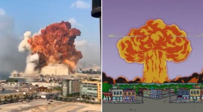 Dünya genelinde binlerce sosyal medya kullanıcısı bu görüntüleri paylaşarak Simpsonlar Beyrut patlamasını da bildi paylaşımları yapıyor.