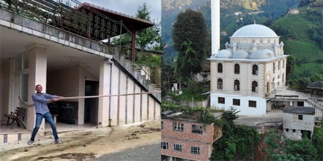 Selde kaymasın diye dükkanı iple camiye bağladı!