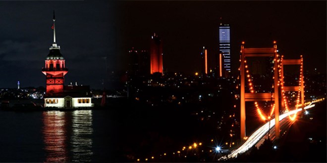 İstanbul'un kuleleri ve köprüleri turuncuya büründü