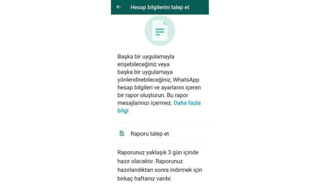 Adım #5: Raporu Talep Et seçeneğine dokunun:<br>  Hesap Bilgilerini Talep Et sayfasında konu ile ilgili detaylı bilgiler ve Raporu Talep Et butonu karşınıza çıkacak. Bilgileri inceledikten ve dilerseniz yönlendirme linki ile çok daha fazla bilgiye ulaştıktan sonra Raporu Talep Et seçeneğine dokunun.