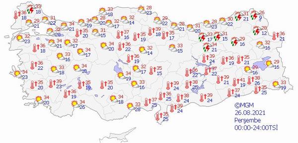 İç Anadolu: Az bulutlu ve açık, kuzeydoğu kesimlerinin yer yer parçalı bulutlu geçeceği tahmin ediliyor.