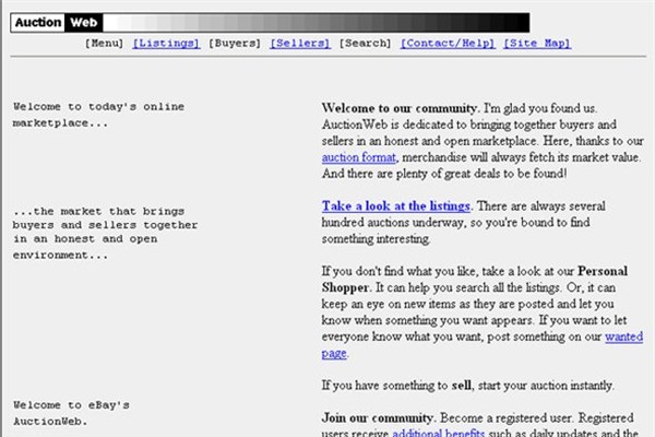 eBay - 1997,  İnanması güç ancak dünyanın en popüler açık artırma sitesi eBay, "Auction Web" adıyla kurulduğu zaman böyle görünüyordu.
