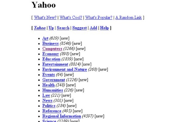 Yahoo - 1994;  Google yokken Yahoo vardı. 90'lı yılların popüler arama motoru ilk kurulduğunda sitenin arayüzü sadece yazılardan ibaretti.