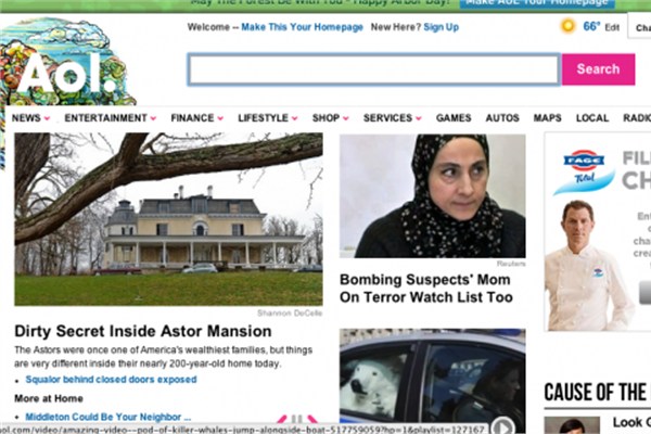 America Online açılış sayfası şimdi böyle görünüyor.