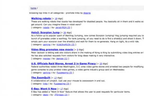 Digg - 2004; Haber paylaşım sitesi Digg, 2000'li yıllarda açılmış olmasına rağmen yalnızca yazılardan oluşan sade bir arayüze sahipti.