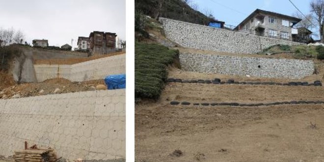 Rize'de heyelana istinat duvarı önlemi