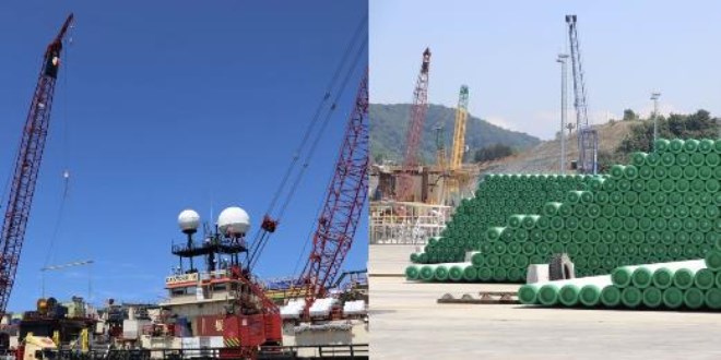 Karadeniz gazını karaya taşıyacak borular denize iniyor