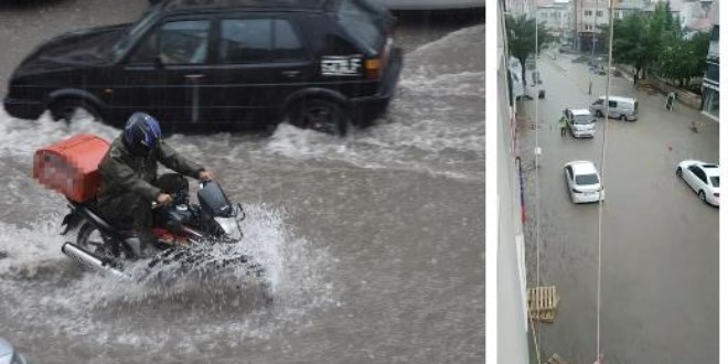 20 dakikalık sağanakta yollar göle döndü