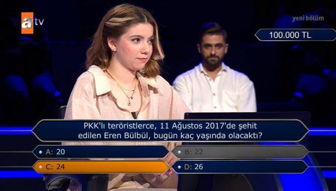 Çift cevap joker hakkı olan yarışmacı, bu soruda joker hakkını kullanmak istemese de sonrasında karar değiştirdi.