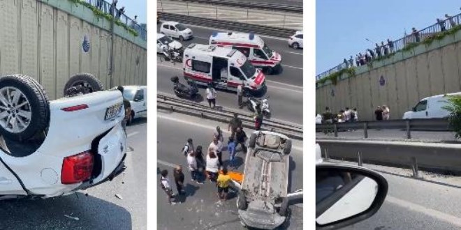 İstanbul'da üst yoldan D-100'e otomobil düştü