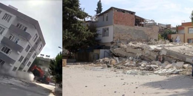 Gaziantep'te ağır hasarlı bina yıkım sırasında çöktü