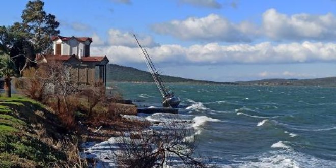 Ayvalık'ta fırtına: Yelkenli tekne karaya oturdu