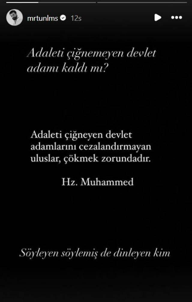 Ünalmış, "Adaleti çiğneyen devlet adamlarını cezalandırmayan uluslar, çökmek zorundadır. Hz. Muhammed.' Adaleti çiğnemeyen devlet adamı kaldı mı? Söyleyen söylemiş de dinleyen kim?"