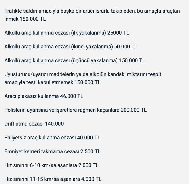 2025 TRAFİK CEZALARI NE KADAR?