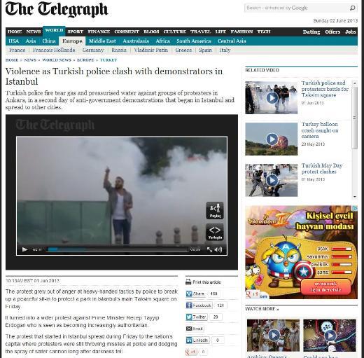 <P><B>SUNDAY TELEGRAPH:</B> Türk polisinin İstanbul'da göstericilerle çatışması sonucu şiddet olayları yaşandı</P>  <P>Türk polisi, İstanbul'da başlayan ve diğer şehirlere yayılan hükümet karşıtı gösterilerin ikinci gününde Ankara'da protestocu gruplarına karşı göz yaşartıcı gaz ve tazyikli su kullandı.</P>
