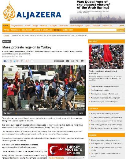 <p>EL CEZİRE: Türkiye'de toplu protestolar devam ediyor</p>  <p>İstanbul'da yapılacak bir projeyle ilgili tepki Erdoğan hükümetine karşı öfkeyi açığa çıkarırken ülkede iki gündür kargaşa yaşanıyor.</p>