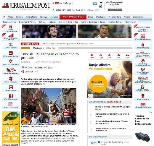 JERUSALEM POST: Başbakan Erdoğan protestolara son verilmesi çağrısı yaptı