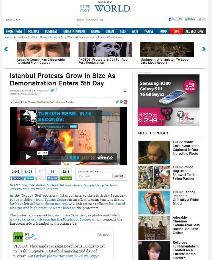 HUFFINGTON POST: Gösteriler beşinci gününe girerken İstanbul'da protestoların boyutu büyüyor