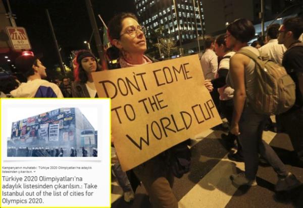 Türkiye'nin 2020 Olimpiyatlarından çekilmesi için Kampanya düzenlendi. Brezilya'da ise benzer kampanya Dünya Kupası için yapıldı