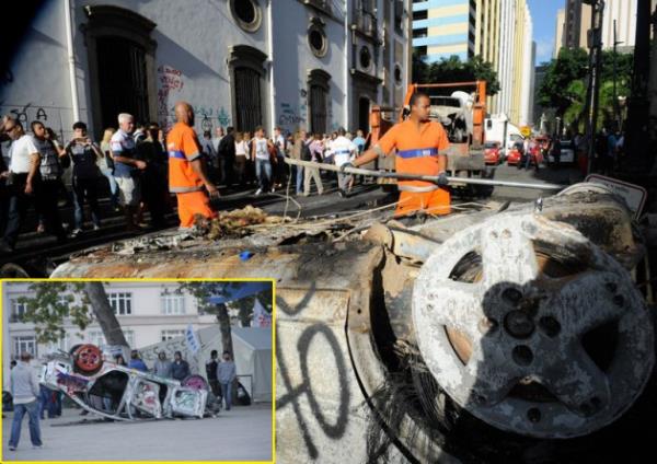 Gezi Parkı eylemleri sırasında ateşe verilen polis ve sivil araçlar barikat yapılmıştı. Aynı görüntü Brezilya'da da yaşandı.