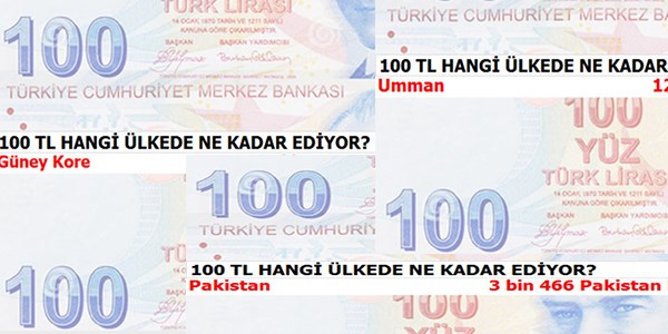 100 TL hangi ülkede ne kadar ediyor?