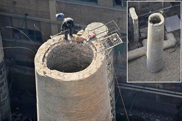 Grntler in'in kuzeyindeki Taiyuan kentinden..Bu ite tek bana 45 metre yksekliindeki bacay ykyor.