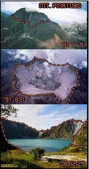 Pinatubo Yanarda aktif hale gelmeden...  <br>  Aktifken...  <br>  Krater glne dnmken...