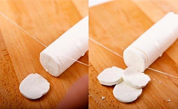 Bak yerine di ipi: Keklerinizi, peynirlerinizi ve daha birok eyi daha dzgn ve dalmadan kesmek iin di ipinden yardm alabilirsiniz.