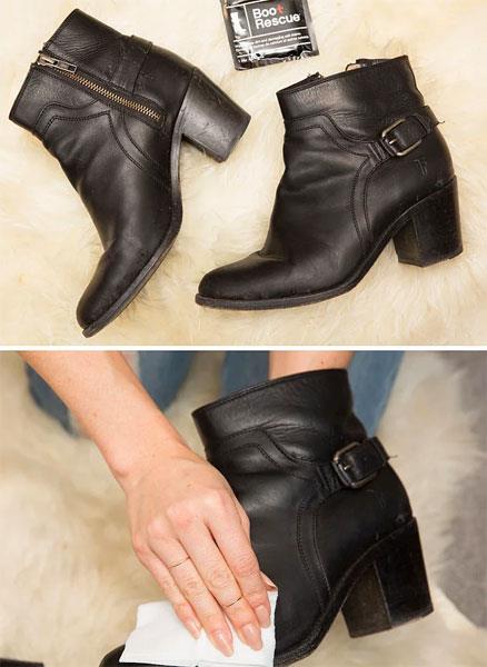 Sirke ve su karmna, kuru bir bezi batrarak ayakkablarnz temizleyebilirsiniz.