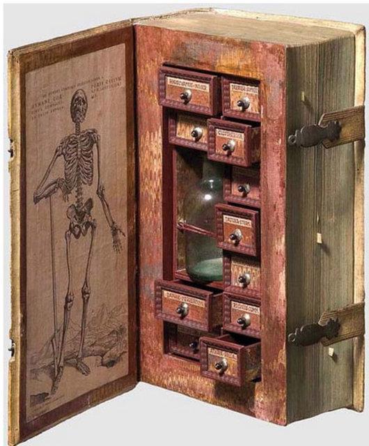 17. yzyl zehir dolab. ldrc zehirler bulunmasn diye kaln bir kitabn ii itinayla oyularak, mini bir dolap haline getiriliyor yle saklanyordu.