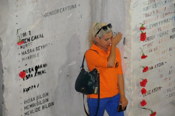Depremde hayatn kaybedenlerin adlarnn yazl olduu beton bloklara iek koyanlar, 14 yl nceki acy bir kez daha yaad. Deprem Ant'nn iinde bulunan fotoraf sergisi de gezildi.