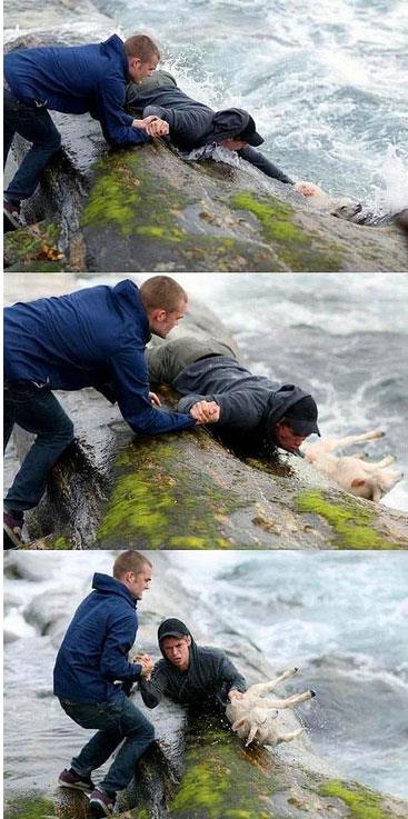 Norve'te akntya kaplan koyunu kurtaran iki gen.