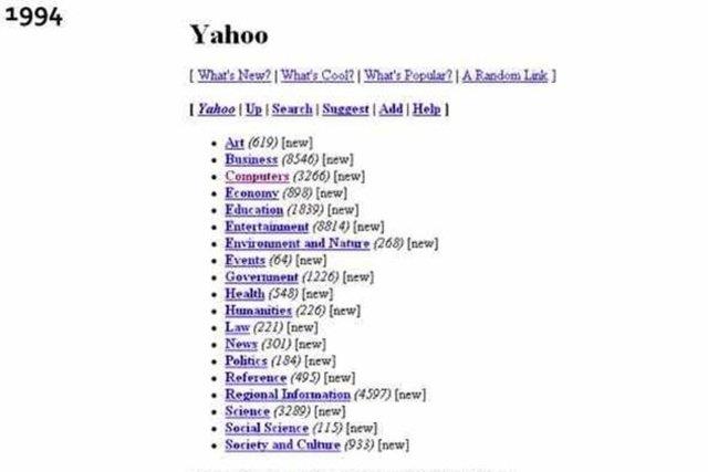 Yahoo<br>    1994 ylnda Yahoo'nun anasayfasysa bundan ibaretti.
