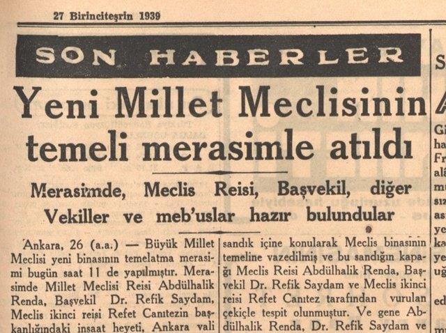 23 Nisan 1920 ylnda balayan "Egemenlik, kaytsz artsz Milletindir" szyle TBMM'nin ilk temeli atld. Gnmzde de kullanlmakta olan TBMM'nin nc binasnn mimar Avusturyal mimar Prof. Clemens Holzmeister'dir.