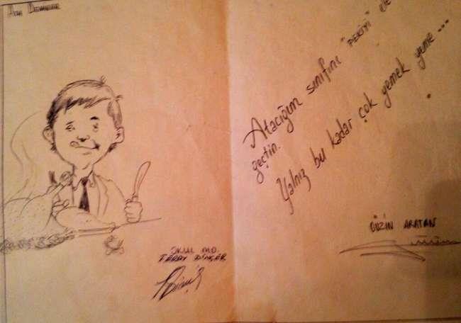 &#8220;Atacm snfn &#8216;pekiyi&#8217; ile getin, yalnz bu kadar ok yemek yeme&#8221; yazl olduu grld.