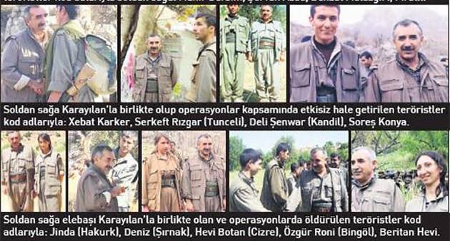 BAHOZ'UN SA KOLUYDU<P>    Yine Fehman Hseyin'le poz veren terristlerden 'Rohani Avain' kod adl Mu Vartolu Mtevver elik 25 Eyll 2008'de Siirt'teki atmada l ele geirildi. rgte katldktan sonra gittii Kandil'de rgt yneticilerinin gzdesi olan kadn terrist, Bahoz Erdal kod adl Fehman Hseyin'in 3 yl yakn korumaln yapm, sonra Siirt'e szde grup komutan olarak gnderilmiti.