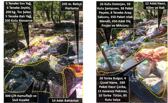 Terristlerin yaam alanlar, yaplan almann ardndan iindeki malzemelerle imha ediliyor.