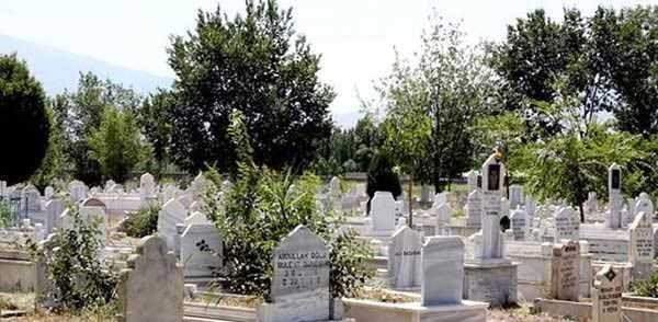 Mezarl�ktan a�a� kesilmez. A�a�ta cin oldu�una inan�l�r.