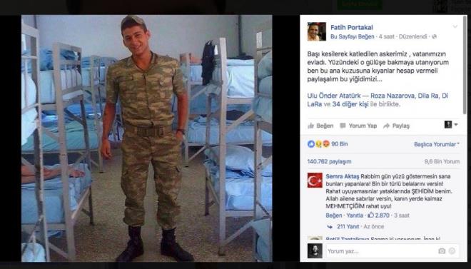 5) Fatih Portakal Adna Alan Sayfann Paylam  DDA: Kafas kesilerek ldrlen asker fotoraf.