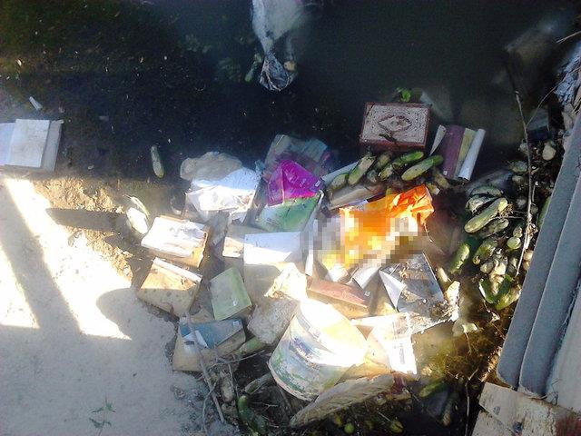 Sanayi sitesindeki esnaf Kuran- Kerim'lerin dereye yatana atlmasna tepki gsterdi. (AA)