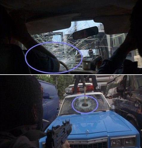 n camdaki balyoz darbesi dardan bakldnda ortada ierden bakldnda solda gzkyor.