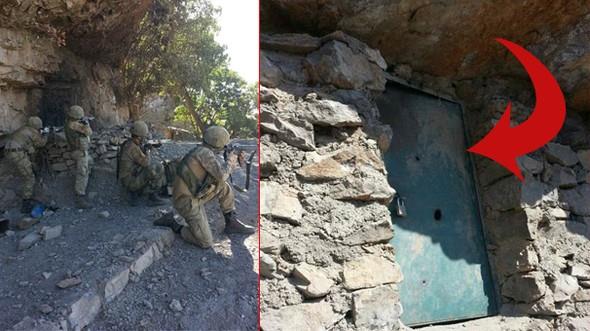 Trk Silahl Kuvvetleri, Hakkari devam eden operasyonlar kapsamnda Kovan Tepe&#8217;de byk bir maara buldu. Havalandrma sistemi bulunan maarada en dikkat ekici grnt ise kilitli bir kapnn ardndan kan cephanelik oldu.